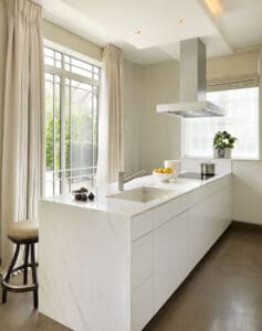 Calacatta Crema Marble Kitchen Worktop With Waterfall Matching Sink London 4
